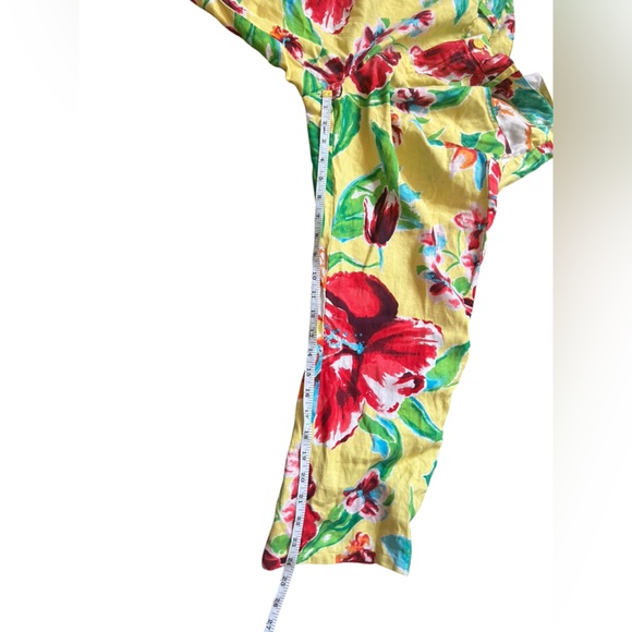 LRL Lauren Ralph Lauren 100% Linen yellow floral cropped pants size 14P‎ - Picture 4 of 7